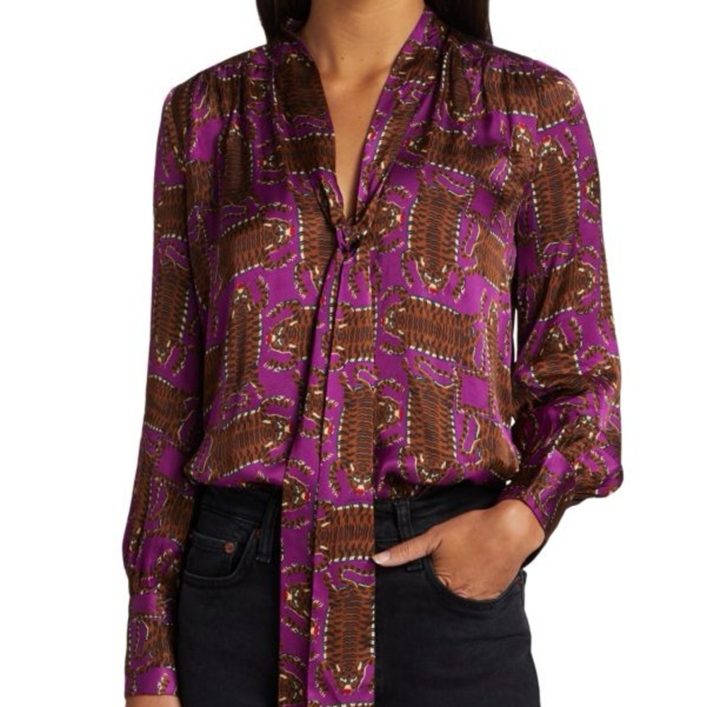 Rachel Comey Upland Tieneck Tiger Print Blouse
